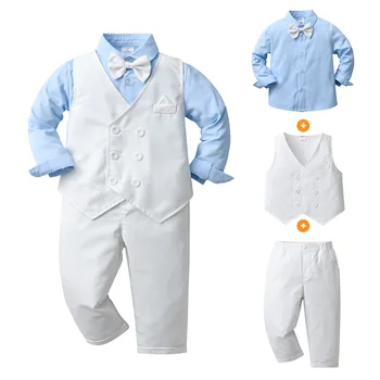 Три комплекта детской одежды, удобное осеннее платье для мальчиков на крещение с длинными рукавами на осень