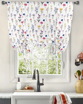 Акварельная занавеска с цветочным листом для гостиной, домашнего декора, Римская занавеска, шторы для кухни, Регулируемые шторы
