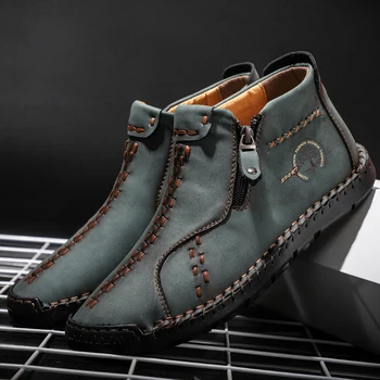 Теплая кожаная обувь для мужчин 2023, Зимняя обувь большого размера, повседневная модная мужская рабочая обувь ручной работы, плюш
