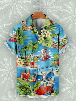 Мужские рубашки с Рождеством Христовым Высококачественная гавайская рубашка на пуговицах Уличная повседневная рубашка на пуговицах для вечеринок оверсайз 2023