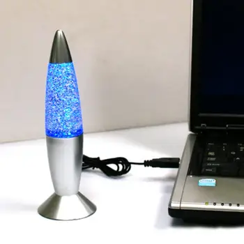 3D Rocket Многоцветная Лавовая лампа, меняющая цвет, RGB Светодиодный ночник с блестками для вечеринки, Рождественский подарок, Прикроватная ночная лампа Синий, белый