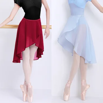 2023 Новая балетная юбка Женская взрослая длинная шифоновая юбка с запахом, балетная юбка-пачка, юбка для катания на коньках, Регулируемые пряжки, одежда для танцев балерины