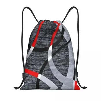 Современный абстрактный серо-красный рюкзак на шнурке с завитками, сумки для женщин, легкий Спортивный рюкзак с геометрическим рисунком, сумки для йоги