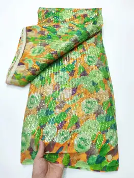 Роскошная африканская кружевная ткань 2023, Новейшая индийская ткань сари, Высококачественная тюлевая кружевная ткань с 3D принтом и зелеными блестками, свадебное платье