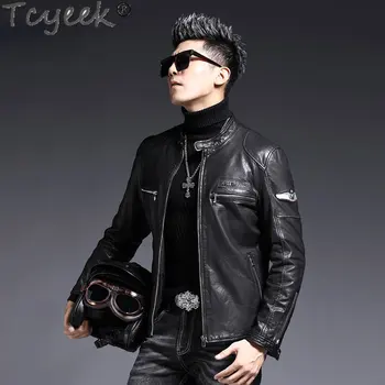 Tcyeek Мужское Кожаное Пальто 2023 Корейские Мужские Куртки Из Натуральной Кожи, Шикарная Мотоциклетная Куртка Из Натуральной Овчины, Короткие Chaquetas Hombre Tide