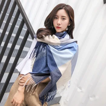 2023 Осенне-зимний шарф в корейском стиле, женский зимний шарф в японском стиле, шарф из искусственного кашемира, красочный клетчатый шарф Sca