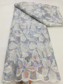 Африканская ткань и кружево для женщин, вечернее свадебное платье, французская вышивка, сетчатый шитье 2023, Высококачественный тюль с блестками, Нигерийская сетка