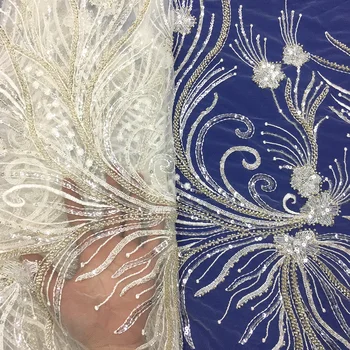 Высококачественная белая Африканская французская сетка, расшитое блестками кружево, бисерная ткань с последовательными материалами для изготовления вечерних платьев