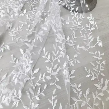 Высококачественные новые сетчатые ткани Белая ткань с вышивкой мелкими листьями Одежда Свадебное платье ручной работы