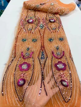 Свадебное кружевное полотно из плотного бисера, Модное платье из тюля с блестками, Роскошные хрустальные бусины ручной работы, Высококачественная сетка в африканском стиле.