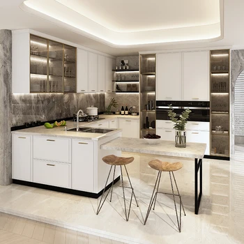 Встроенные кухонные шкафы по индивидуальному заказу, современные и минималистичные стеллажи, столешницы из кварцевого камня