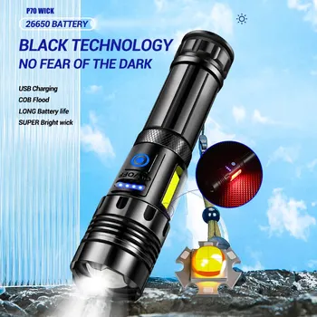 Z40 Супер яркий XHP70 Мощный светодиодный фонарик Power Bank Torch Light USB перезаряжаемый походный тактический фонарик с COB лампой