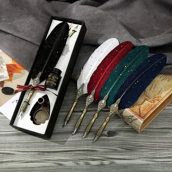 Креативный набор ручек для погружения в стеклянную воду Ручка для английской каллиграфии Подарочная коробка Деревянная ручка для комиксов Оптом