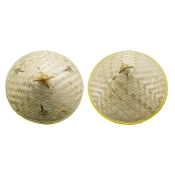 Бамбуковая плетеная шляпа Настенное украшение Плетеная шляпа с жестким оттенком, Зауженная рыболовная шляпа для рукоделия на открытом воздухе, для женщин и мужчин, для фермерства Летом