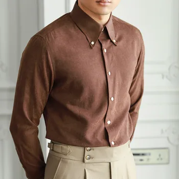 Мужская деловая Однотонная рубашка С длинным рукавом, Приталенные Рубашки для Парикмахеров, Мужская Офисная рубашка-Смокинг 2023 Весна Социальная