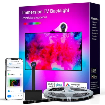 Атмосферные светодиодные ленты smart TV фоновая подсветка с камерой Синхронизация RGBIC с экраном / музыкой для украшения комнаты спальни