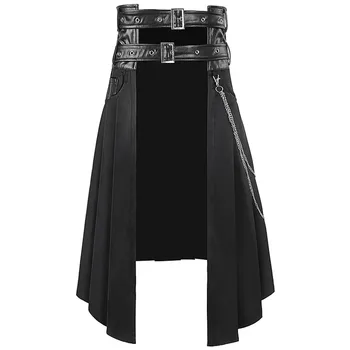 2023 Хэллоуин Мужская панк-серая серия, Полуоткрытая черная юбка-полукомбинезон, ретро-готические асимметричные костюмы для выступлений на сцене