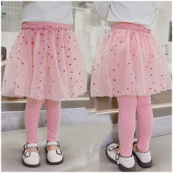 Хлопковые леггинсы для маленьких девочек, кружевная юбка-брюки принцессы, весенне-осенние детские узкие брюки-юбки для детской одежды 2-7 лет