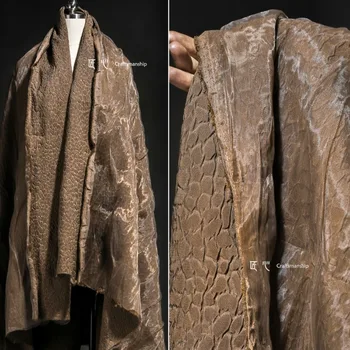 Коричневые объемные сухие листья Жаккардовая плиссированная ткань с трехмерной текстурой, переработанные ткани для свадебного платья и одежды