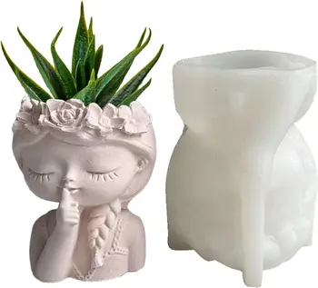Силиконовая форма для кашпо для девочек | 3D Формы для свечей в форме вазы с головой девушки, Минималистичные формы для свечей в форме вазы для мыловарения, Креативные формы для формования.