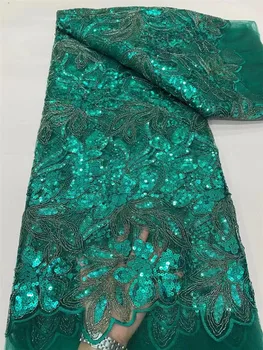 Зеленый африканский тюль, сетчатая ткань с пайетками, модная вышивка, французский сетчатый материал Tissu Africain En Dentelle Для платья PN64