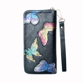 Женский длинный кошелек с 3D тиснением, клатч с розой и бабочкой, женская сумка на молнии с большими возможностями, роскошные сумки для переноски, сумочка в китайском стиле