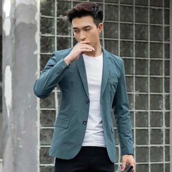 Мужской блейзер, мужской Летний Весенне-осенний приталенный деловой повседневный модный пиджак для мужчин, костюмы, блейзер в корейском стиле, мужской Зеленый, новинка
