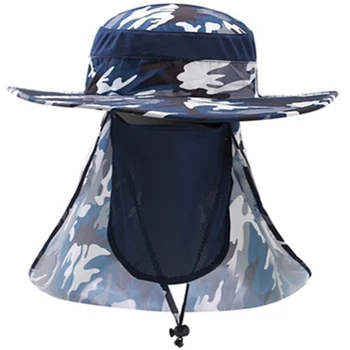 Летняя мужская камуфляжная сетчатая дышащая солнцезащитная шляпа Для пеших прогулок на открытом воздухе, верховой езды, рыбалки, Быстросохнущая солнцезащитная кепка от комаров