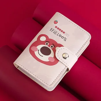 Женская сумка для карточек с клубничным мишкой Disney, мультяшная мультяшная сумка с несколькими картами, защита от размагничивания, противоугонная щетка, многофункциональный держатель для карт