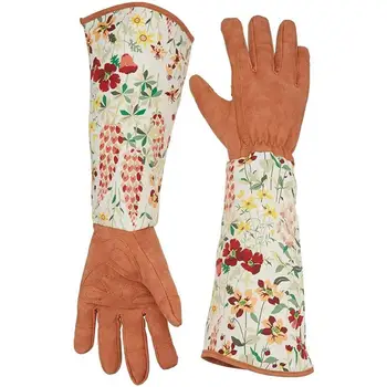 Дышащие перчатки для обрезки, Защитные перчатки с длинным рукавом, 1 пара Перчаток для садовой обрезки с длинными рукавами и цветочным принтом.