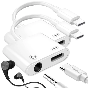 Адаптер для наушников и зарядного устройства от USB C до 3,5 мм, 2 в 1 для Galaxy S22/S21/S20/S20 + Ultra, Note 20/10, Pixel 6/5/4/3 XL (белый)