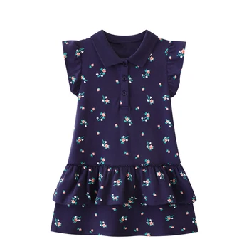 2023 Летнее повседневное платье для маленьких девочек, черная хлопчатобумажная одежда без рукавов с маленькими цветочками, красивые платья для детей 2-7 лет
