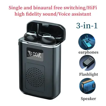 Наушники Bluetooth 3 В 1 с динамиком, фонариком, переключением звука HiFi с одной / бинауральной частотой, цифровым дисплеем, беспроводными спортивными наушниками