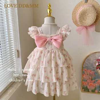 Летнее модное платье для девочек LOVE DD & MM, детская повседневная одежда принцессы с бантом и цветами, детские наряды, костюмы для малышей, одежда из бутика