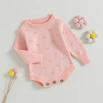 Suefunskry/ Вязаный Осенне-зимний свитер для маленьких девочек, комбинезон, Однотонная Повседневная одежда для новорожденных с длинными рукавами, боди от 0 до 24 месяцев