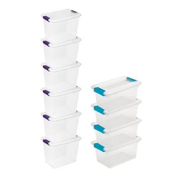 Штабелируемая коробка для хранения с защелкой, 6 упаковок, и коробка для файлов с защелкой средней прозрачности, 4 упаковки для организации домашнего хозяйства