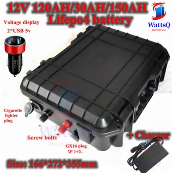 12V 150Ah водонепроницаемый 12V 130Ah литиевый 12V 120AH Lifepo4 аккумулятор BMS 4S 12,8 V для хранения Солнечной энергии Go Cart + Зарядное устройство 20A