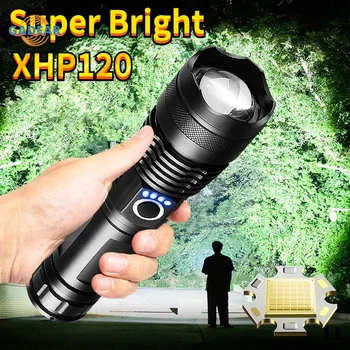 Перезаряжаемый фонарик XHP120, супер яркий тактический фонарь, ультра Мощный светодиодный фонарь, мощные светодиодные фонари с Usb-зарядкой