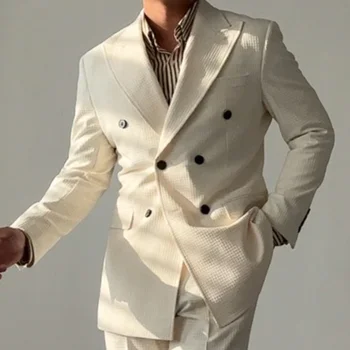 Винтажный Двубортный дизайнерский костюм с вафлями, костюм из двух частей для свадебной вечеринки, мужской костюм для банкета Жениха, Приталенный костюм Homme Mariage