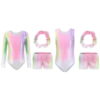 Детская одежда для гимнастики и танцев с длинными рукавами, яркая сверкающая балетная одежда для детей от 3 до 12 лет