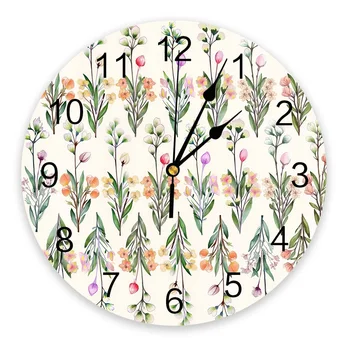 Настенные часы с цветами и листвой, бесшумные цифровые часы для украшения дома, спальни, кухни, подвесные часы