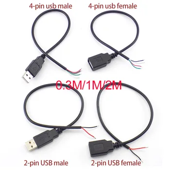 1 м 2 м 2-контактный 4-контактный разъем USB 2.0 A для женщин и мужчин, Зарядка, кабель deta, удлинитель шнура, разъем DIY 5 В Адаптер