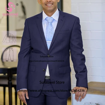 (Индивидуальный размер и цвет) Классические деловые костюмы Для мужчин, Приталенный комплект брюк из 2 частей, Свадебные смокинги для жениха, Terno Masculino Completo