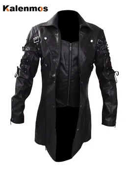 Пальто в стиле панк, мужской тренч из искусственной кожи, средневековый готический весенне-осенний топ, уличная винтажная готическая байкерская верхняя одежда Abrigos