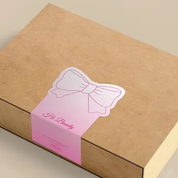 50шт-25 листов Прямоугольный Розовый бант Привет, красота, спасибо, наклейки, этикетки для подарочной коробки, упаковка для выпечки, малый бизнес