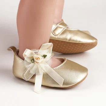 Обувь для Маленьких Принцесс от 0 до 1 года, Обувь Для Малышей С Бантом, Нескользящая Резиновая Мягкая Подошва На Плоской Подошве Из Искусственной кожи, Первые Ходунки Для Новорожденных, Декор в виде Банта, Обувь Мэри Джейнс