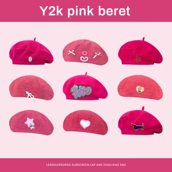 Женские береты Y2k Sweet and Cool Spice Girl Rose розового цвета, летняя тонкая корейская версия, универсальные шляпки для маленьких художников с открытым лицом