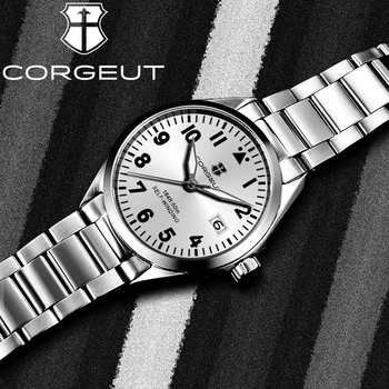 CORGEUT 41 мм NH35 Роскошные гладкие деловые мужские часы с автоматическим механическим искусственным сапфировым стеклом Водонепроницаемые мужские часы с датой