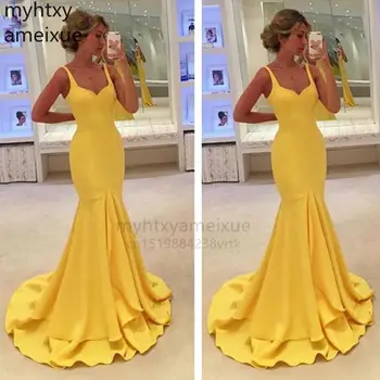 Сексуальное поступление, золотисто-желтая русалка, вечерние платья больших размеров, платье на бретельках Abendkleider Mal Dress Hi Low Dress 2023