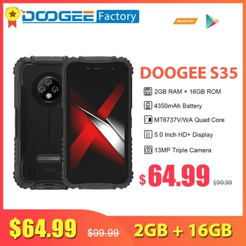 Смартфон Doogee S35 2 ГБ 16 ГБ 5,0 Дюймовый Экран Восьмиядерный 4350 мАч IP68 13 Мп Тройная Камера заднего Вида Прочный Мобильный Телефон